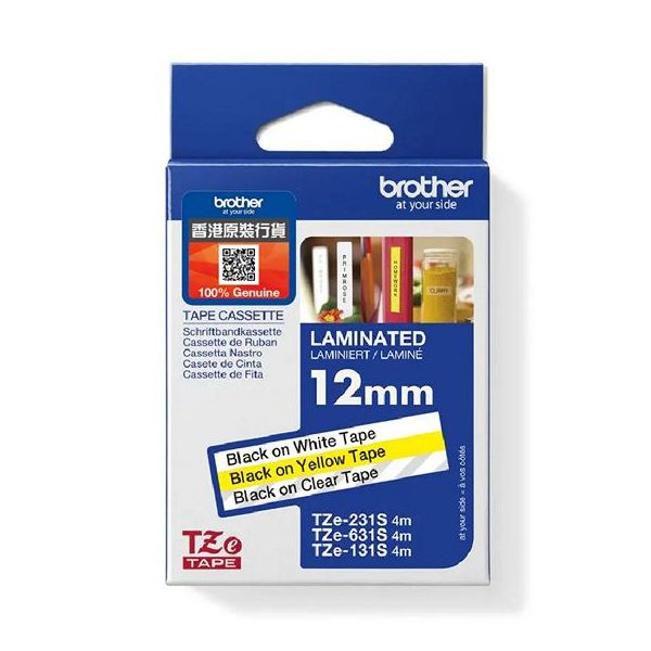 Brother TZe34M3 (12mm) Laminated Tapes TZe-34M3 優惠套裝 標籤帶(已過膠/覆膜/護貝) TZe231白底黑字(4M)+TZe631黃底黑字(4M)+TZe131透明底黑字(4M)