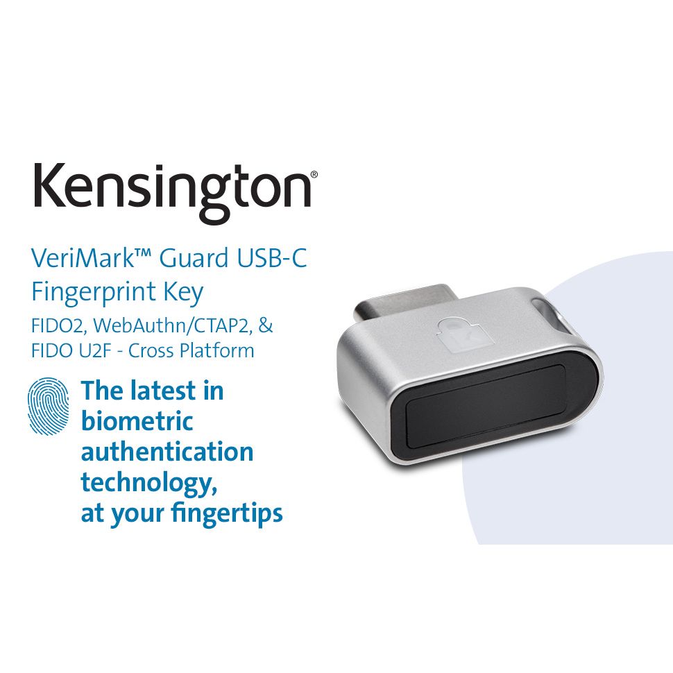 Kensington K64709WW VeriMark™ Guard USB-C Fingerprint Key – FIDO2, WebAuthn/CTAP2 and FIDO U2F – Cross Platform