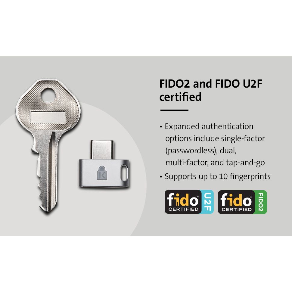 Kensington K64709WW VeriMark™ Guard USB-C Fingerprint Key – FIDO2, WebAuthn/CTAP2 and FIDO U2F – Cross Platform