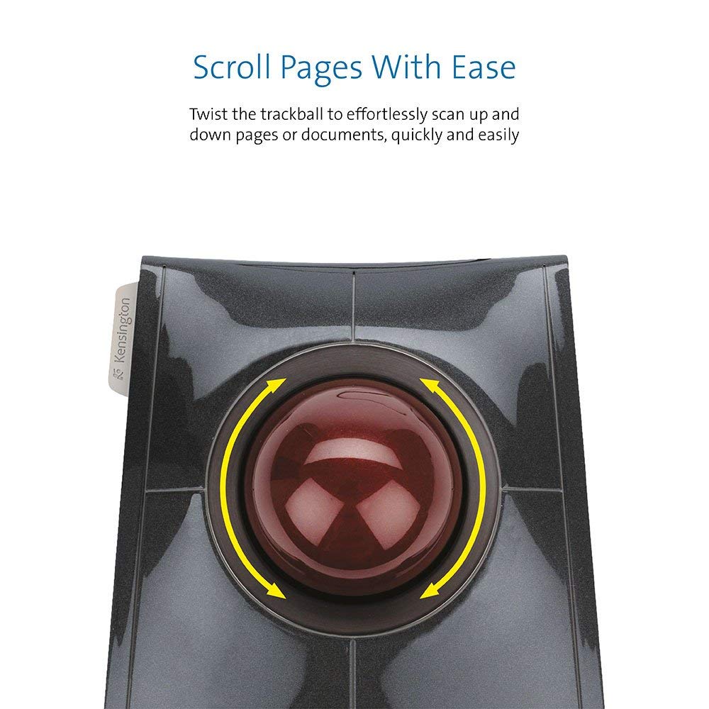 Kensington K72327 SlimBlade - Wired Ergonomic TrackBall Mouse for PC, Mac and Windows with Scroll Ring, Ambidextrous Design and Optical Tracking - Red