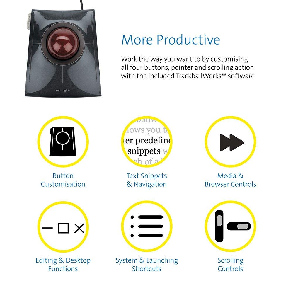 Kensington K72327 SlimBlade - Wired Ergonomic TrackBall Mouse for PC, Mac and Windows with Scroll Ring, Ambidextrous Design and Optical Tracking - Red