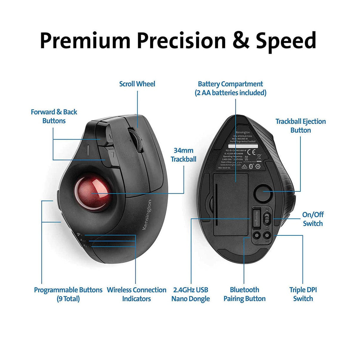 Kensington Pro Fit Ergo Veal　K75370 Pro Fit Ergo Vertical Wireless Mouse by Kensington