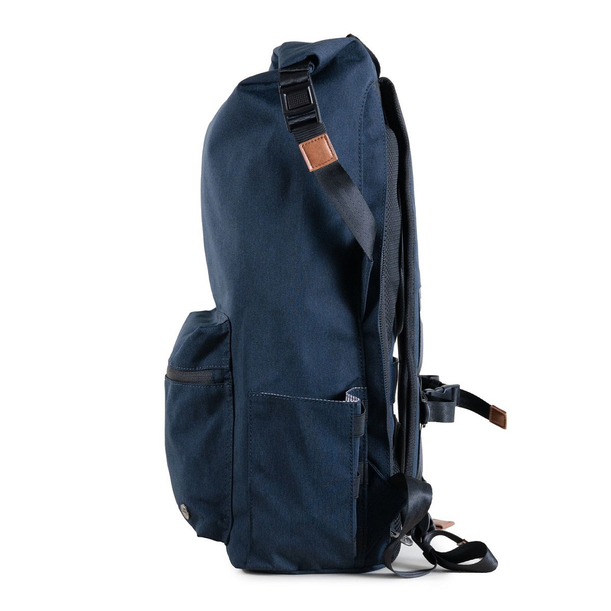 PKG_Dawson_backpack_navy_tan_side_umbrella_pocket.jpg