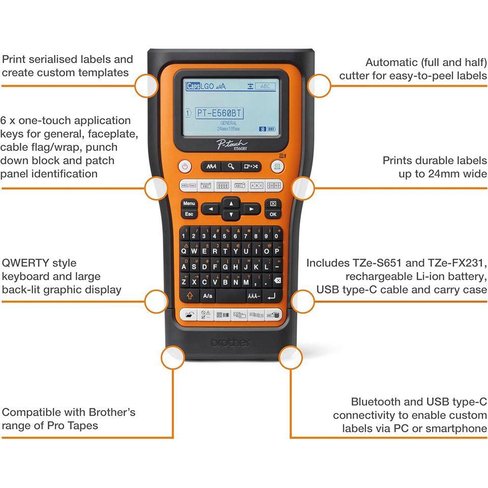 Brother PTE560BTVP 工業標籤機 PT-E560BTVP Industrial Label Printer (Bluetooth & iOS/Android Mobile Apps) (3.5~24mm) - Young Vision (HK) Limited