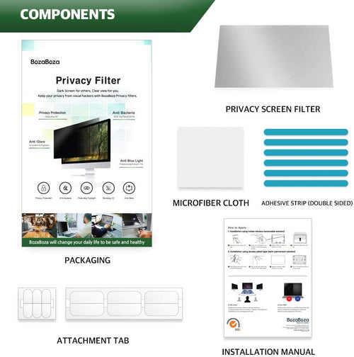 BOZABOZA PB15W (331 x 186mm) 15W9 Privacy Screen Filter with 81% Blue light cut | Anti-UV | 99.9% Anti-Bacteria | Anti-Glare for 15" Laptops (16:9) 螢幕防窺片[抗藍光/抗菌/韓國製]