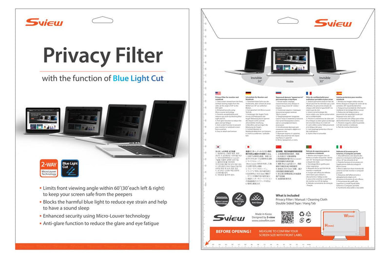 S-View SPFAG2-21 抗藍光螢幕防窺片 (411x314mm) Privacy Screen Filter with Blue light cut for 21" Monitors (4 : 3) - Young Vision - www.yv.com.hk